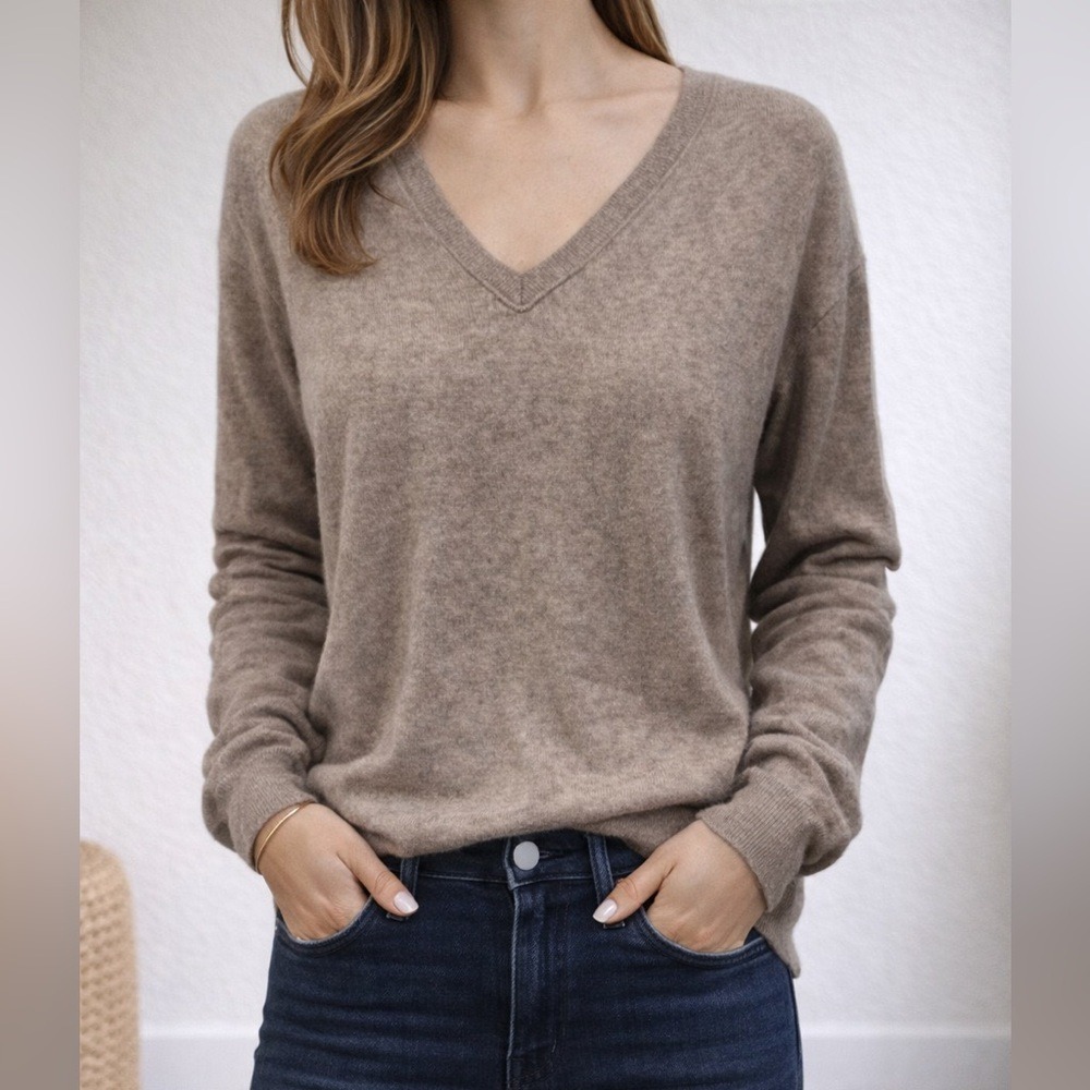 KEIRA‎ Cashmere Sweater Womens Large 2-Ply Tan V-Neck Pullover Lightweight Soft